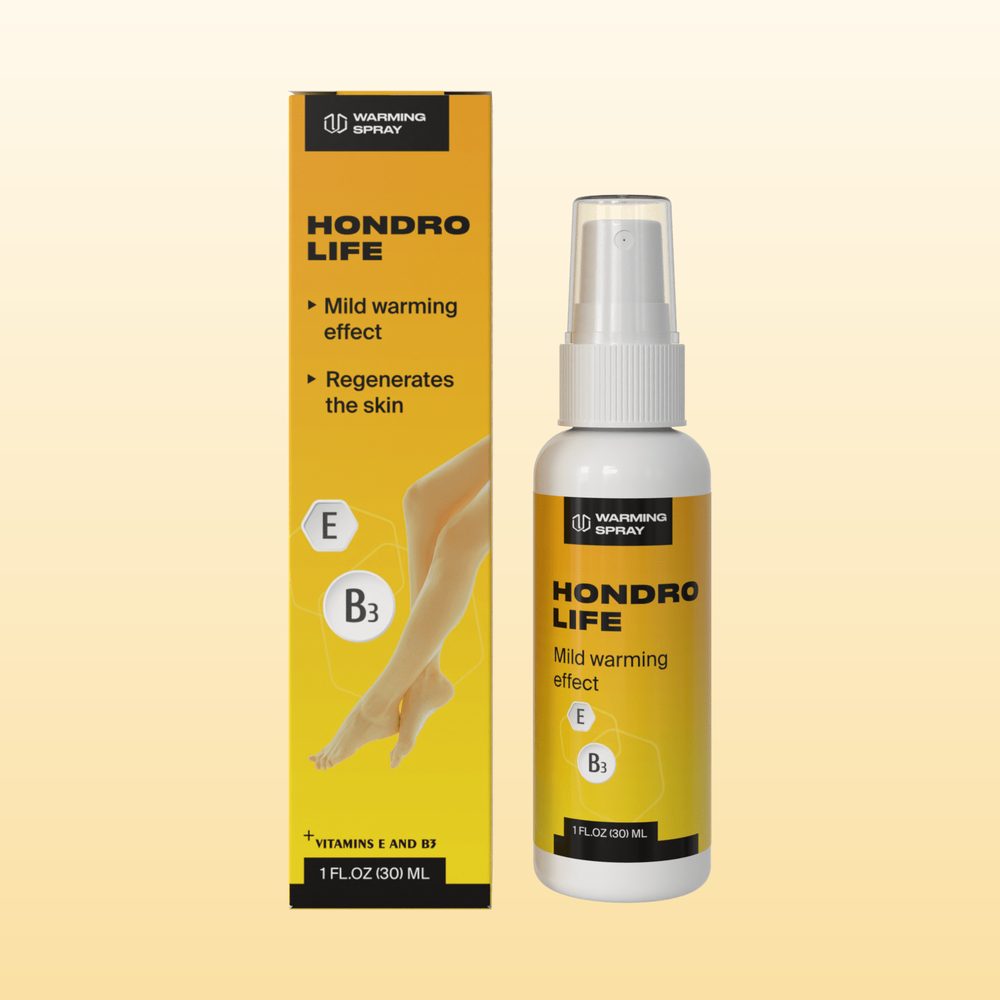 Hondrolife: caja y frasco del spray de efecto calor de 30 ml